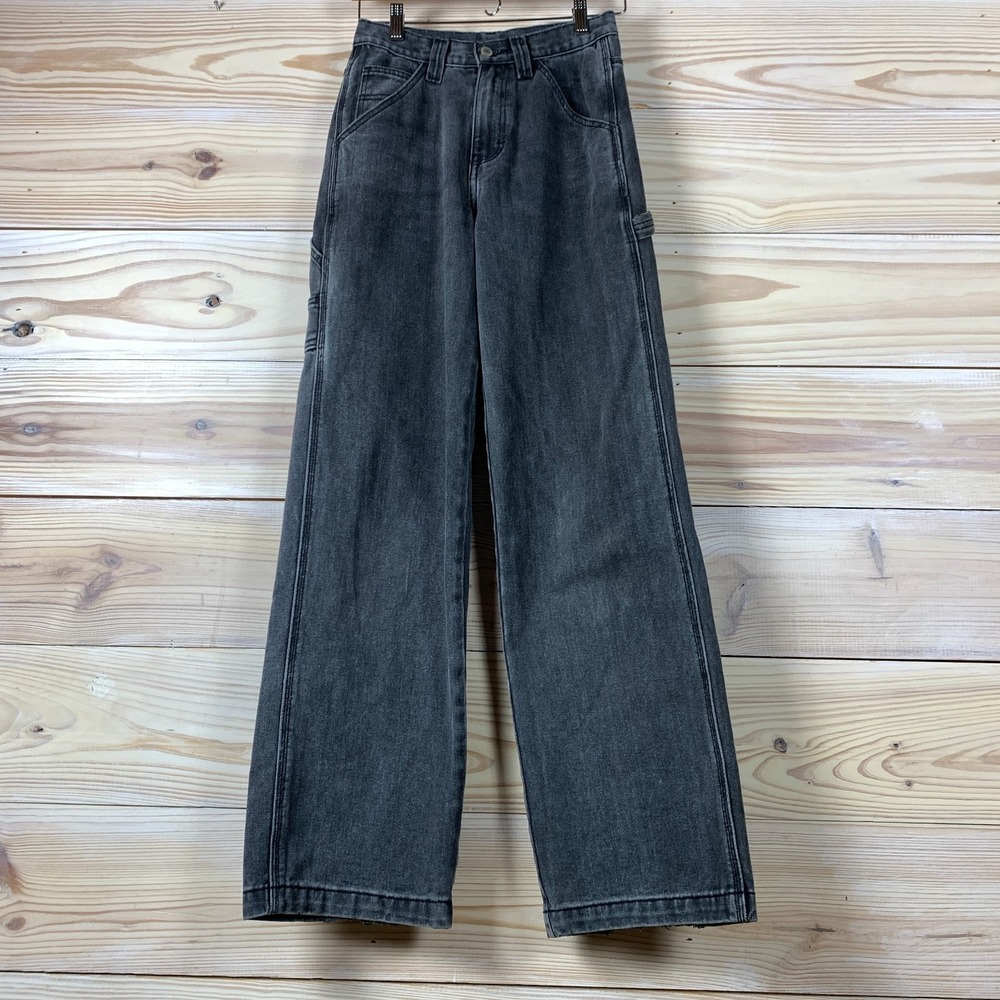 J Galt Jeans Small Carpenter Wide Leg Charcoal‎ Black Grunge